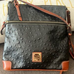 DOONEY BOURKE BLACK AND TAN OSTRICH CARRIER BAG CROSSBODY